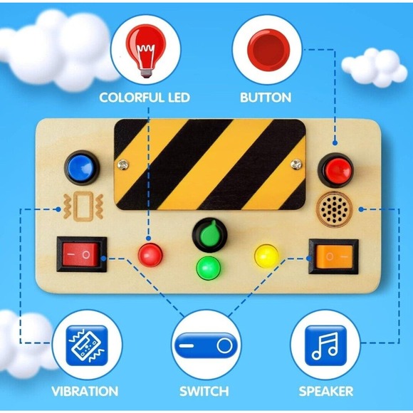 Polkrane Busy with LED Light Wooden Sensory Toy for Toddlers - Picture 2 of 4